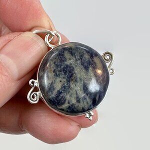 Sodalite Pendant,  Blue Stone, Sterling Silver, 1 1/2" Long, Big Stone, Boho